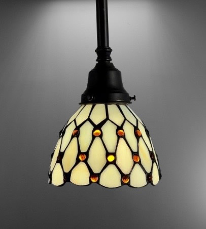 Vintage White and Amber Leaded Glass Pendant Ceiling Light